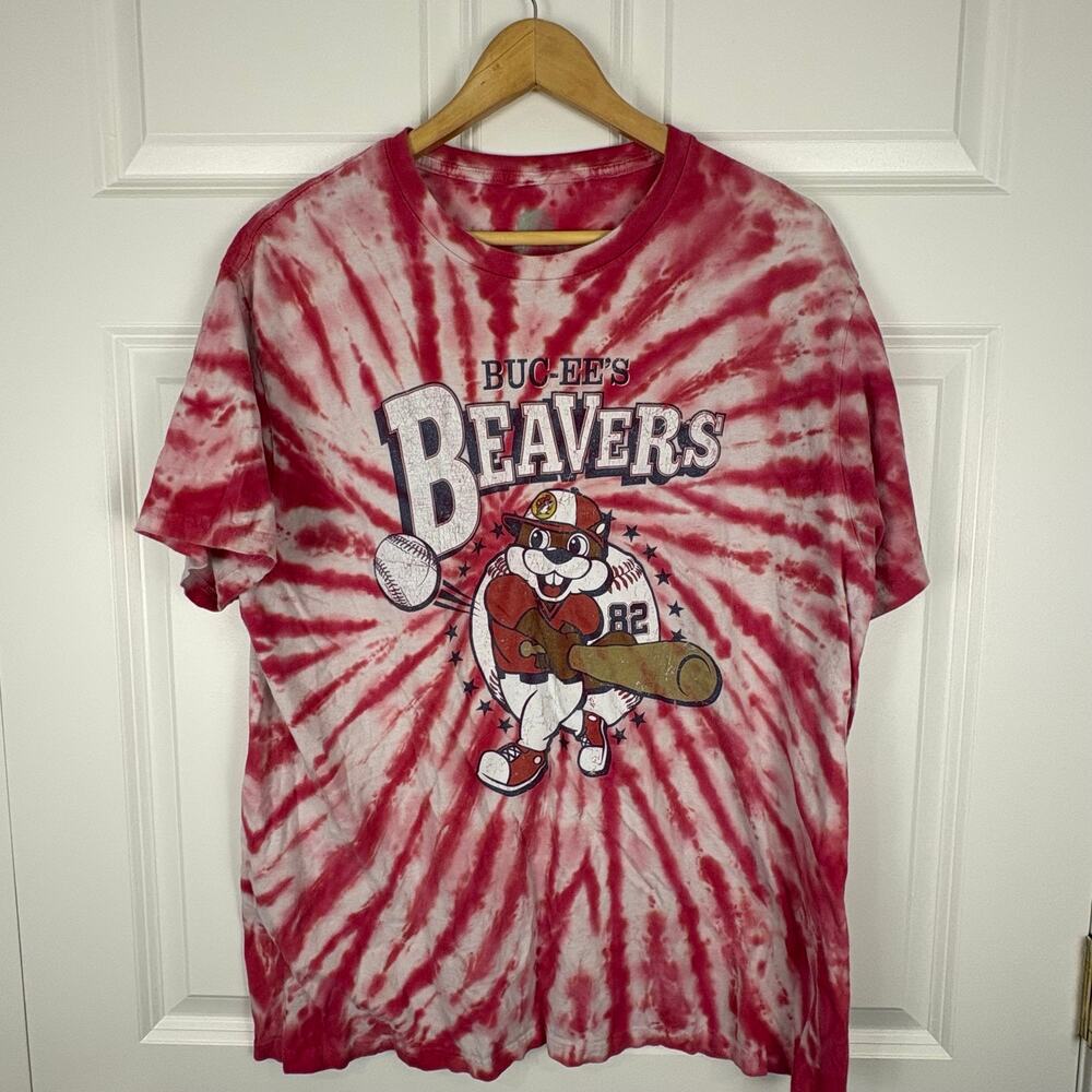 Buc-ees Tie Dye Graphic Red T Shirt Baseball Americana Patriotic Texas L